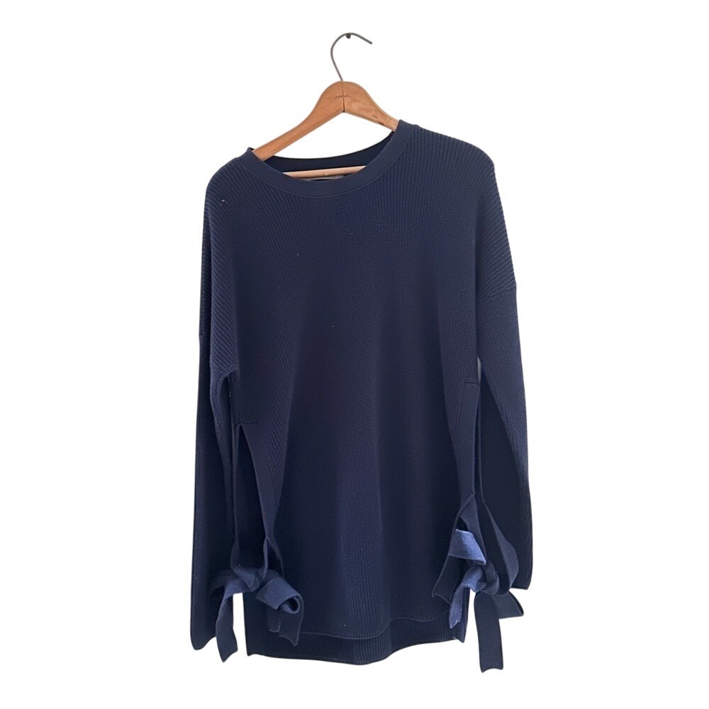 Kokun Ribbed Cotton Navy Tunic w/Ties and Slits - Size Large